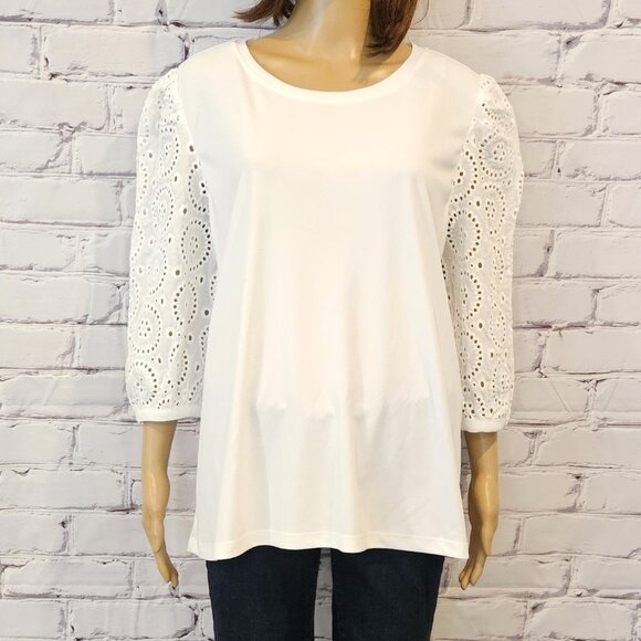 KARL LAGERFELD PARIS, White eyelet sleeve top - Picture 7 of 11